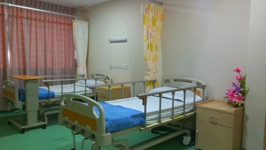 Two-bed resident room at Tabuan Healthcare and Nursing Centre